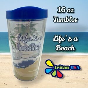 Tritan USA NWT 16 oz Tumbler Life's a Beach with Blue Lid Travel Mug